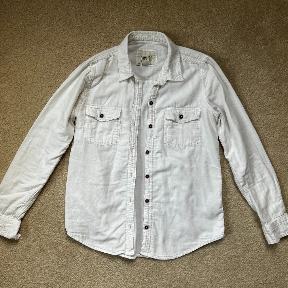 Forever 21 White Linen Collared Button-up Shirt
